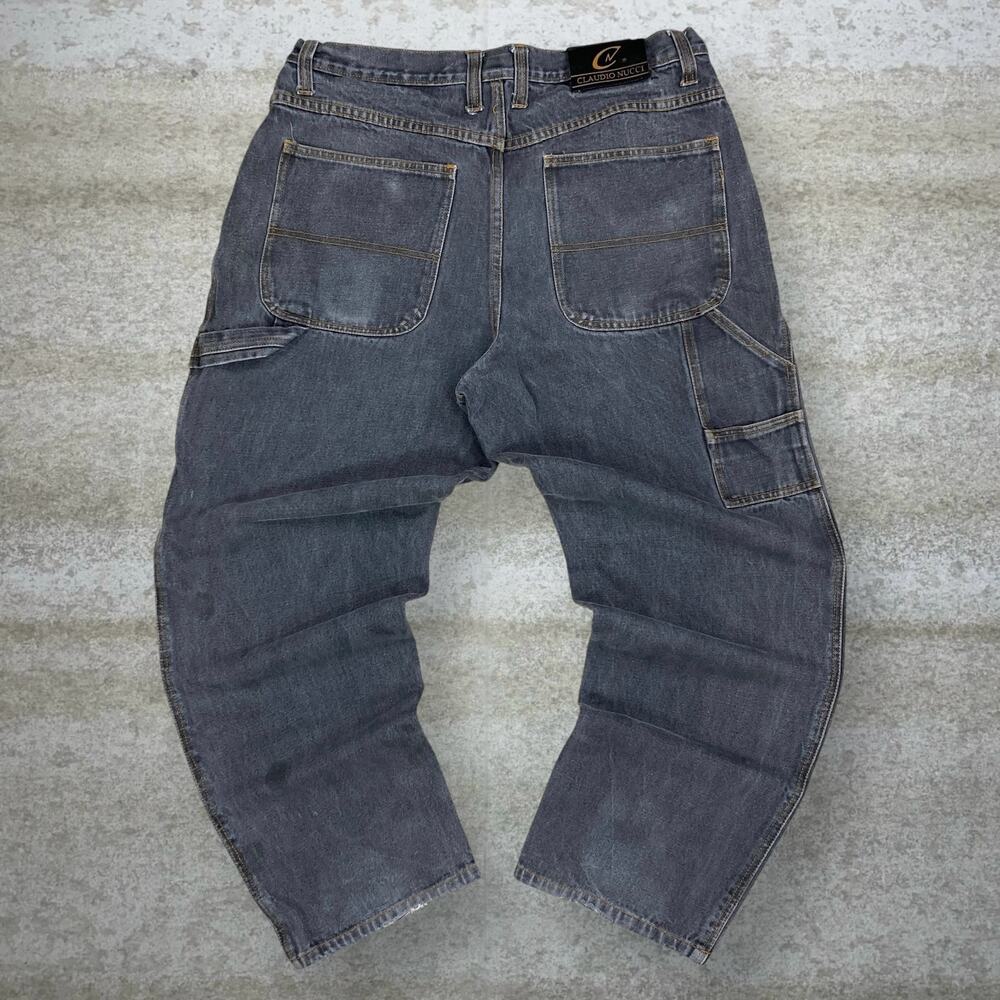 Vintage 90s Claudio Nucci Carpenter Jeans 36x30 Baggy Wide Leg Fit Grey Wash